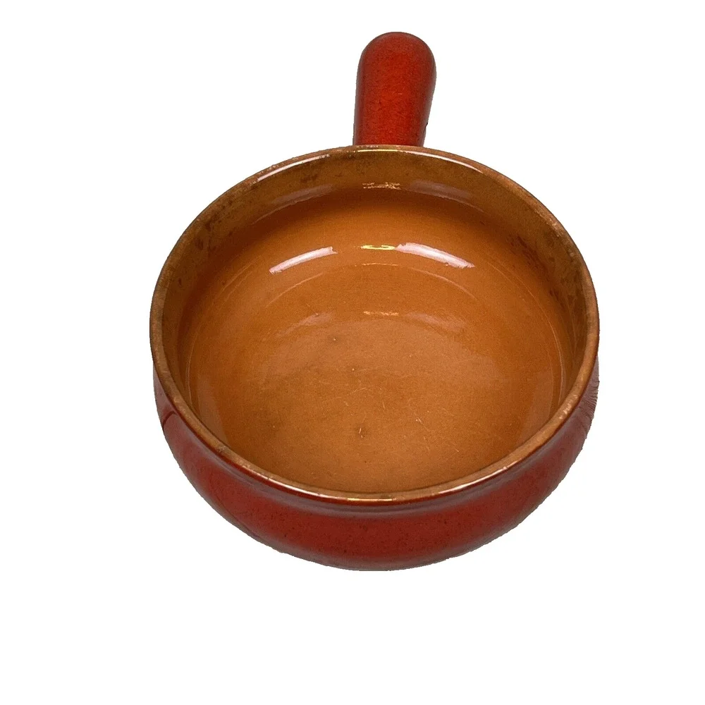 Vintage Italian Stoneware Handled Soup Bowl Red Glazed Crock 6” Made in Italy - Picture 3 of 7